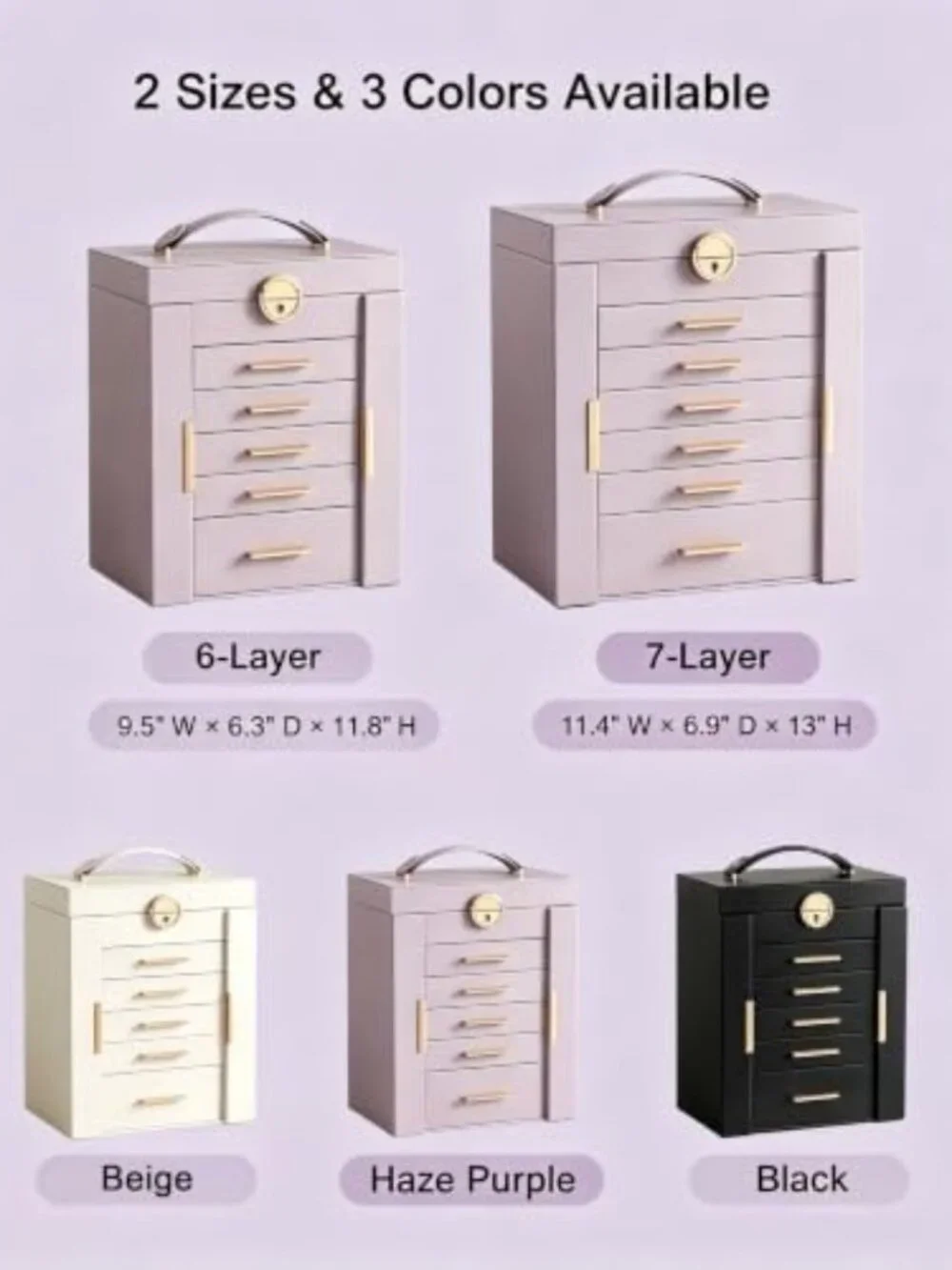 Large 6-Layer Jewelry Organizer Box with 5 Drawers - Stylish Purple Storage
